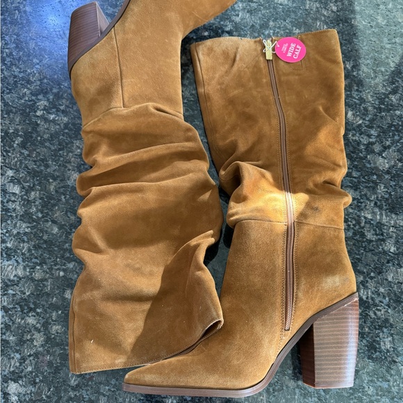 Vince Camuto Aprine Tall‎ Slouch Boots Golden Walnut Women's 9(Wide Calf)